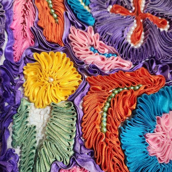 Precious Moments vintage 100% silk ribbon and beaded blazer woman's size M / L - Picture 13 of 16